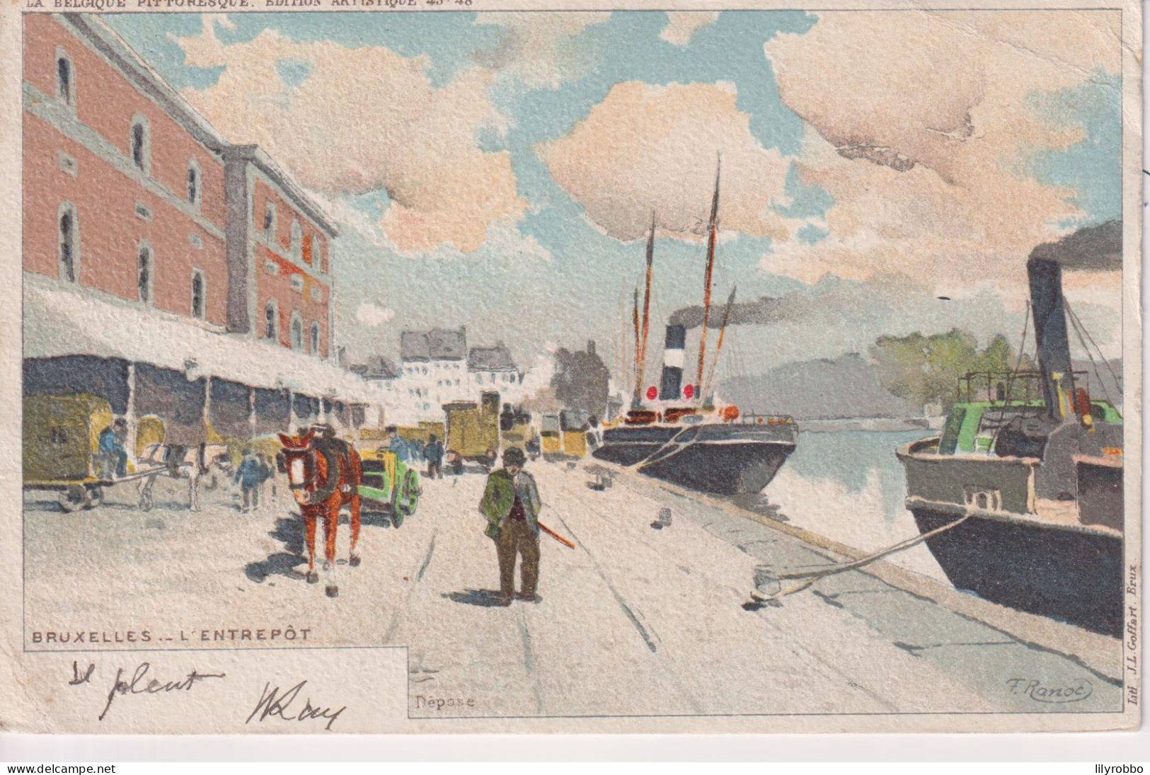 BELGIUM - Artist Signed Ranoe - Bruxelles L'Entrepot With Ships. Undivided Rear And Used To Paris - Hafenwesen