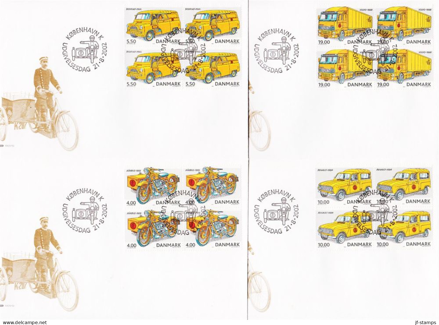 2002. DANMARK. Post Transport Means Complete Set In 4blocks On FDC 21.8.2002.  (Michel 1312-1315) - JF544781 - Cartas & Documentos