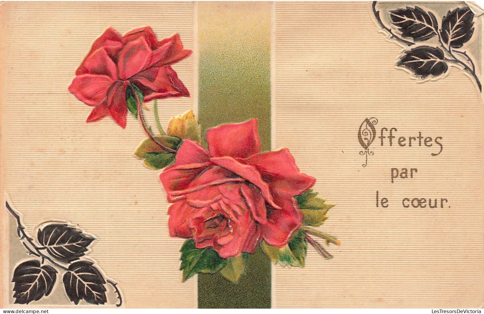 FANTAISIES - Fleurs - Rose - Offertes Par Le Cœur - Colorisé - Carte Postale Ancienne - Andere & Zonder Classificatie