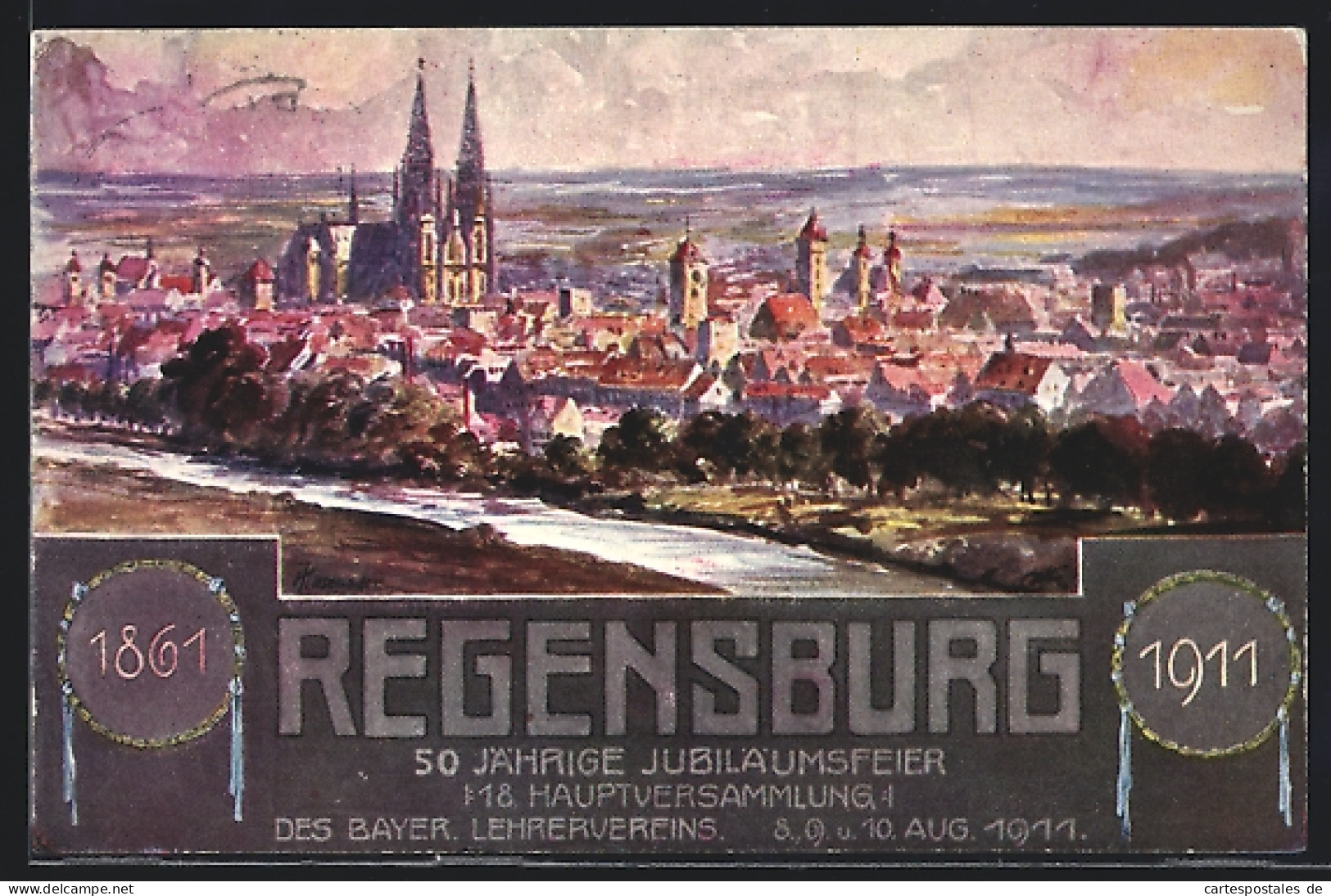 Künstler-AK Regensburg, 18. Hauptversammlung Des Bayer. Lehrervereins 1911  - Regensburg