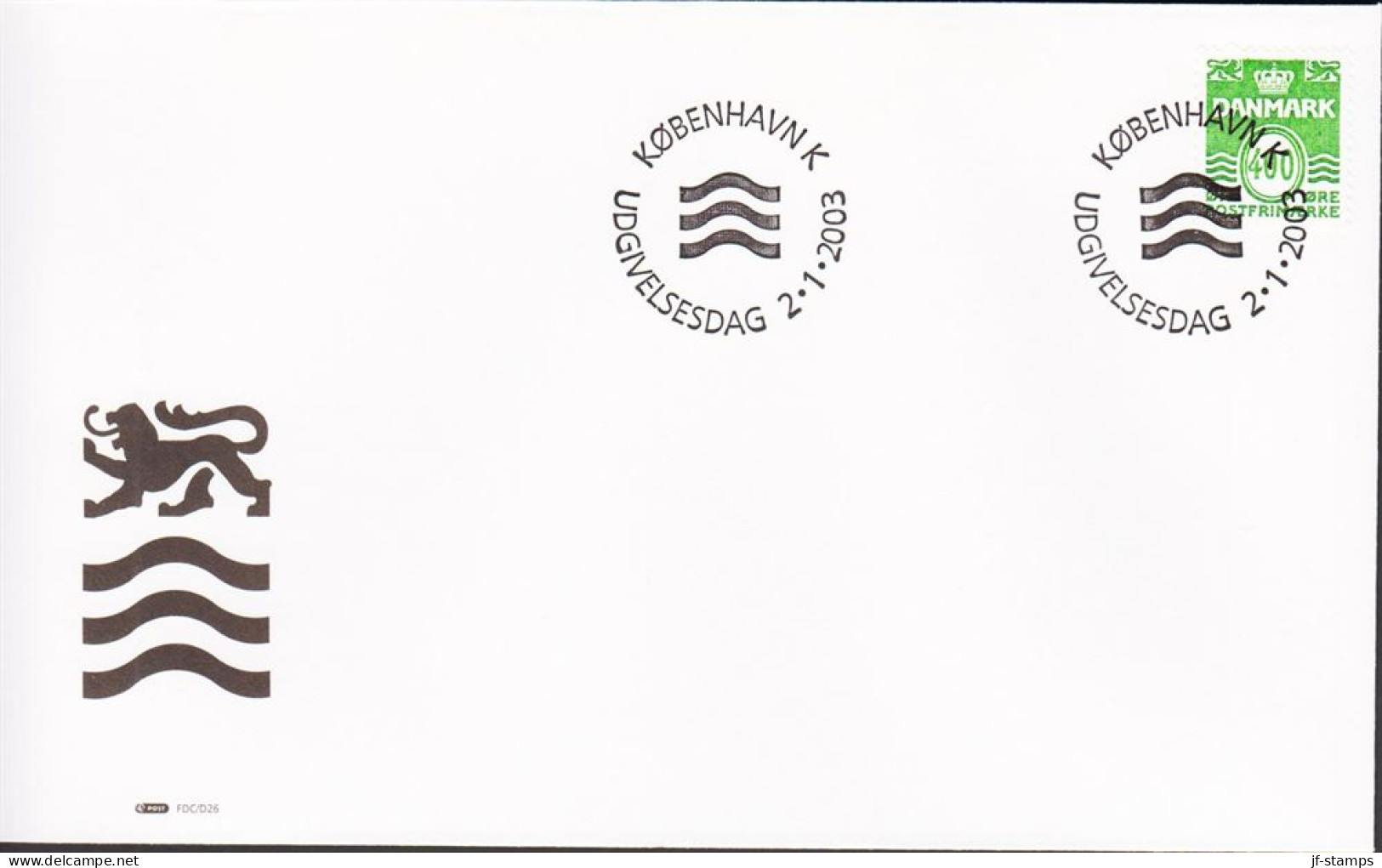 2003. DANMARK. 400 ØRE On FDC 2.1.2003.  (Michel 1326) - JF544794 - Covers & Documents