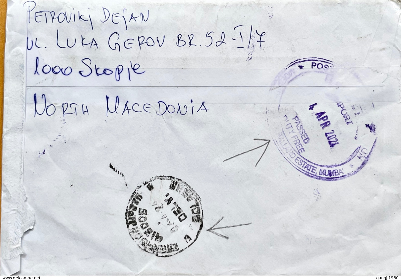 MACEDONIA REGISTER COVER 2024, USED TO INDIA, MULTI 8 STAMP, 2001 HOUSE, NATIONAL UNIVERSITY, PRILEP 2019, SKOPJE CITY C - Macedonia Del Nord