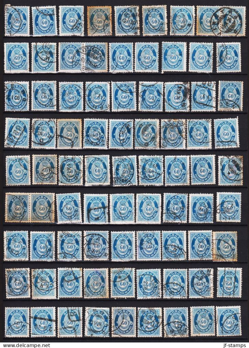 1910. NORGE.  Posthorn. 60 ØRE. Selection With 81 Stamps From Old Dealer Stock. Some Different... (Michel 88) - JF544797 - Usados