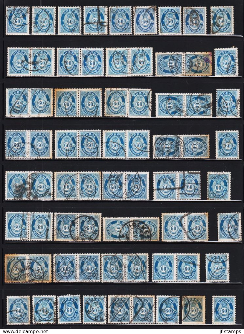 1910. NORGE.  Posthorn. 60 ØRE. Selection With 72 Stamps From Old Dealer Stock. Some Different... (Michel 88) - JF544798 - Gebraucht