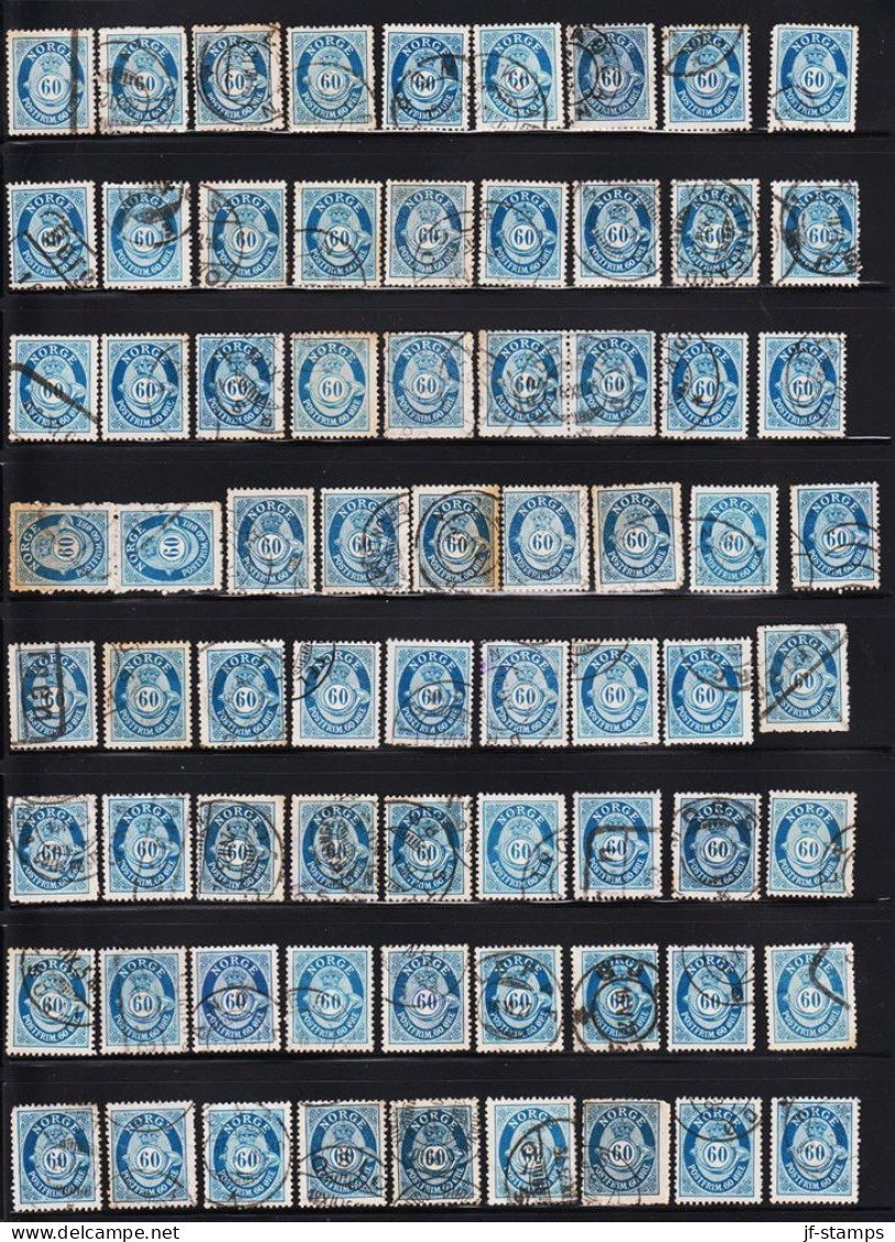 1910. NORGE.  Posthorn. 60 ØRE. Selection With 72 Stamps From Old Dealer Stock. Some Different... (Michel 88) - JF544799 - Gebruikt