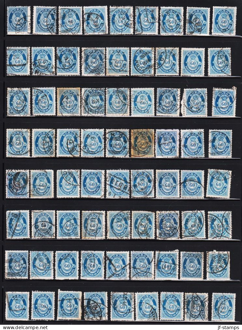 1910. NORGE.  Posthorn. 60 ØRE. Selection With 72 Stamps From Old Dealer Stock. Some Different... (Michel 88) - JF544800 - Usados
