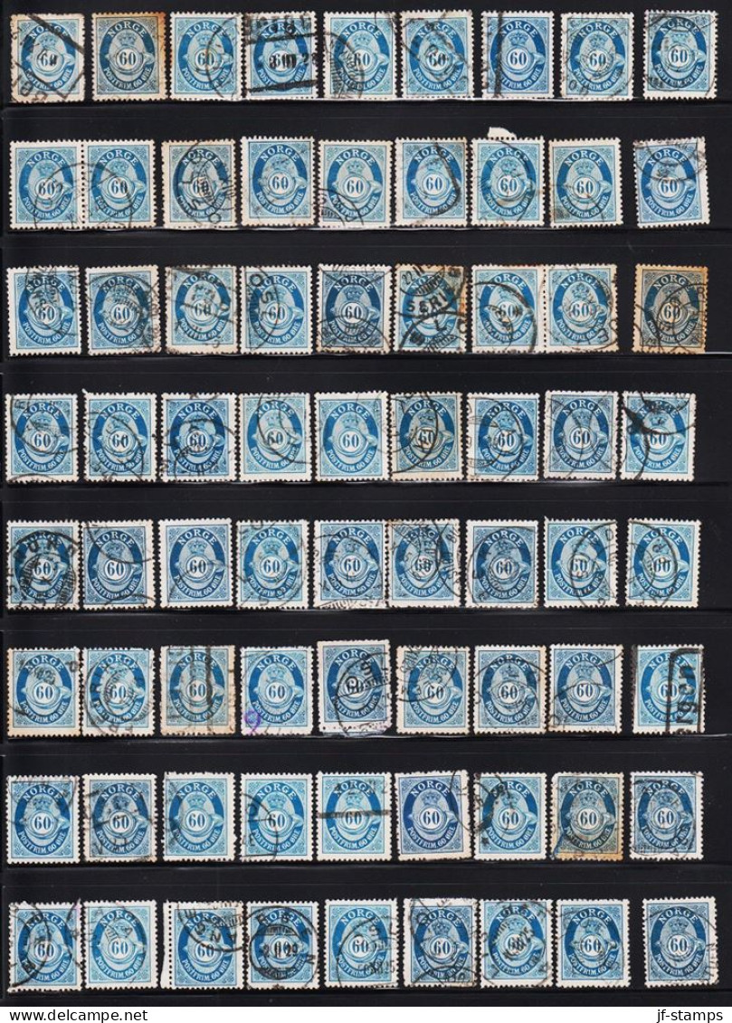 1910. NORGE.  Posthorn. 60 ØRE. Selection With 72 Stamps From Old Dealer Stock. Some Different... (Michel 88) - JF544801 - Gebruikt