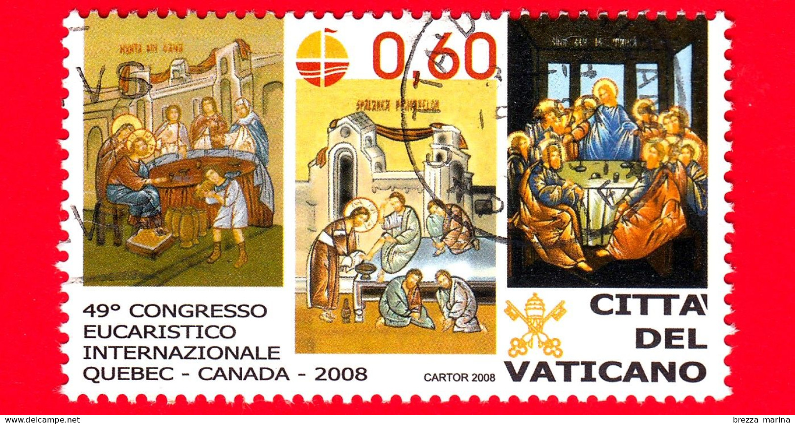 VATICANO - Usato - 2008 - Congresso Eucaristico Internazionale - Nozze Di Cana, Lavanda Dei Piedi E Ultima Cena - 0.60 - Oblitérés