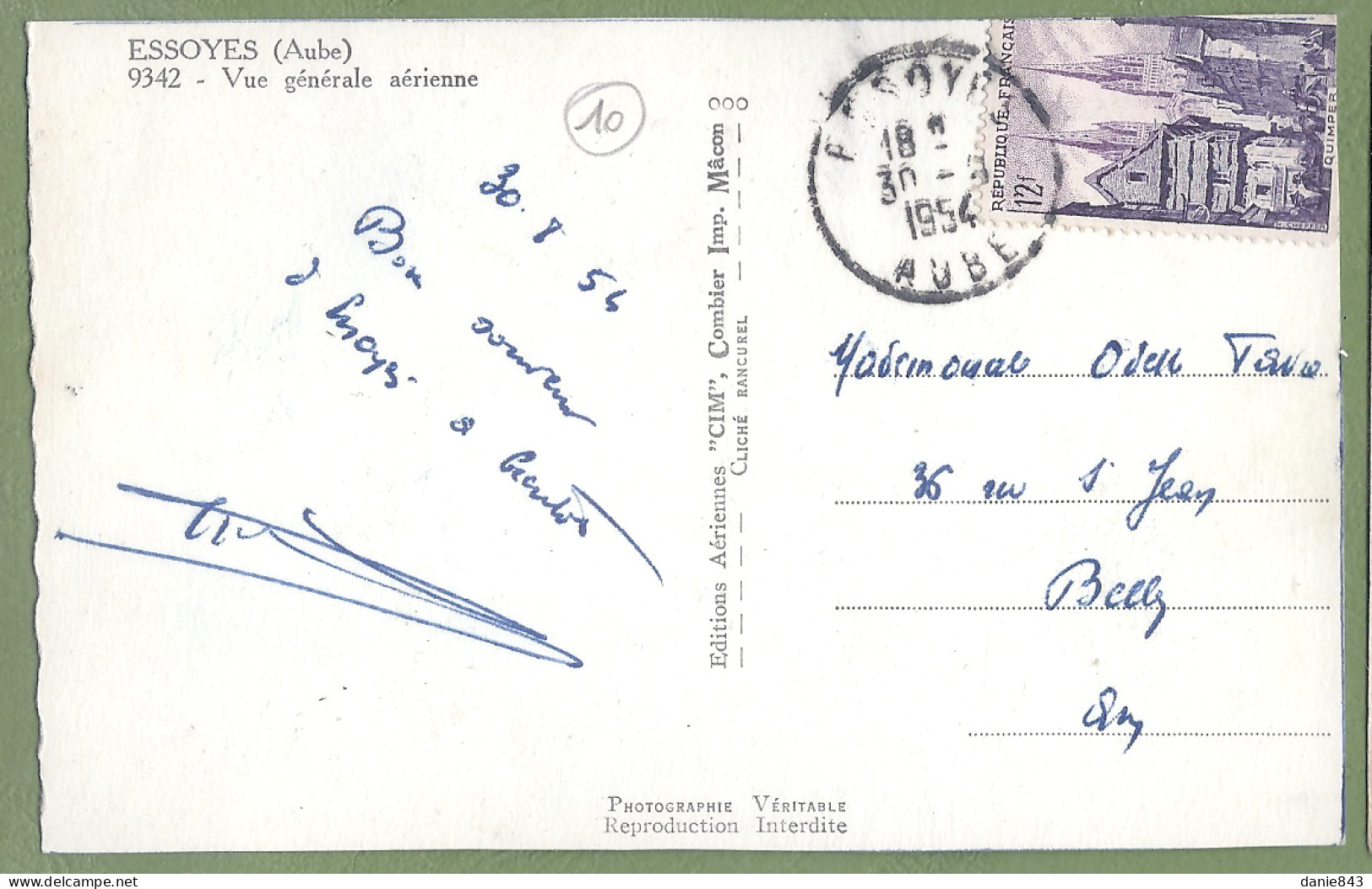 CPSM Format CPA  - AUBE - ESSOYES - VUE GÉNÉRALE AÉRIENNE (!! Carte Retaillée) - Essoyes