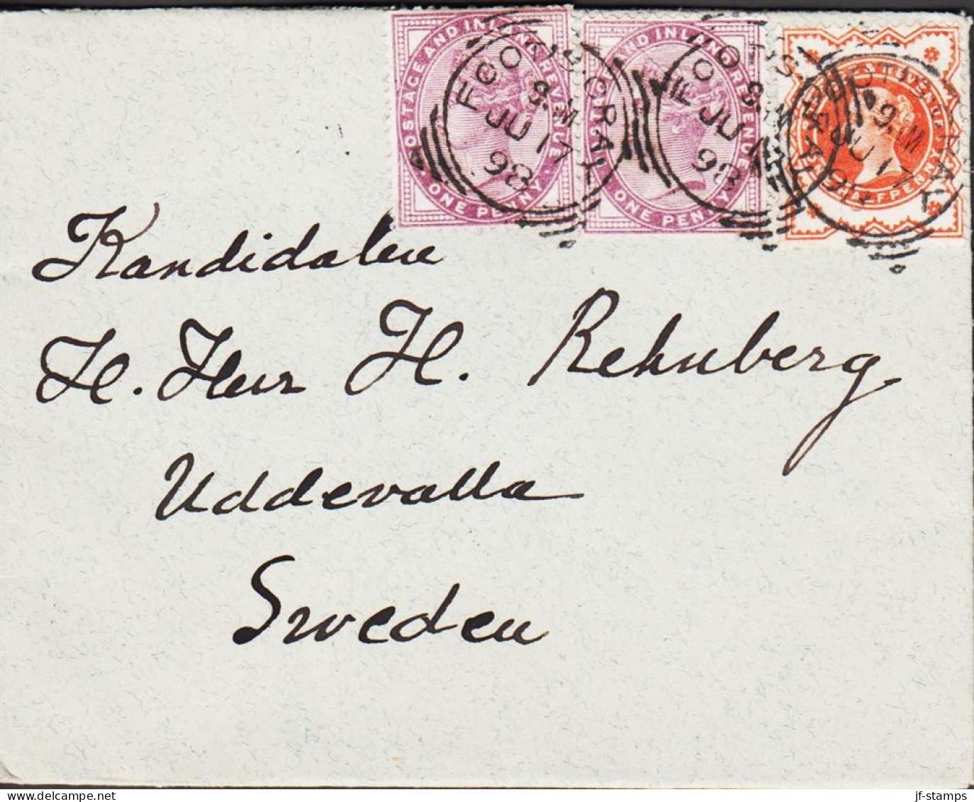 1898. ENGLAND. Fine Small Envelope To Uddevalla, Sweden With ONE HALFPENNY And 2 Ex ONE PENNY VICTORIA Can... - JF544825 - Altri & Non Classificati