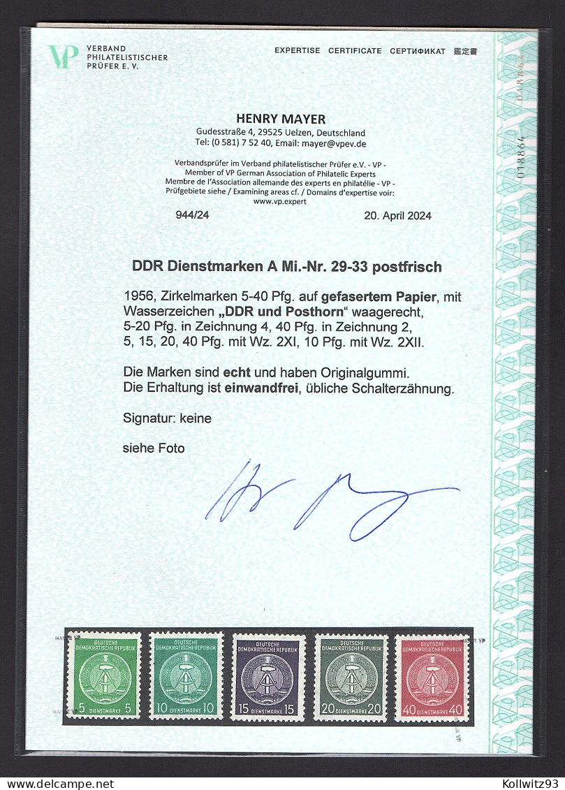 DDR. Dienstmarken A Mi.-Nr. 29-33 Postfrisch, FA. Mayer - Otros & Sin Clasificación