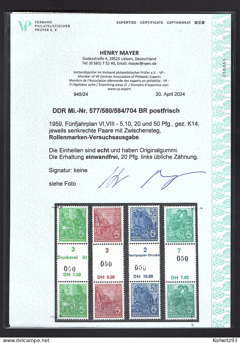 DDR. Mi.-Nr. 577/580/584/704 BR Post., Rollenmarken-Versuchsausgabe FA. Mayer - Other & Unclassified