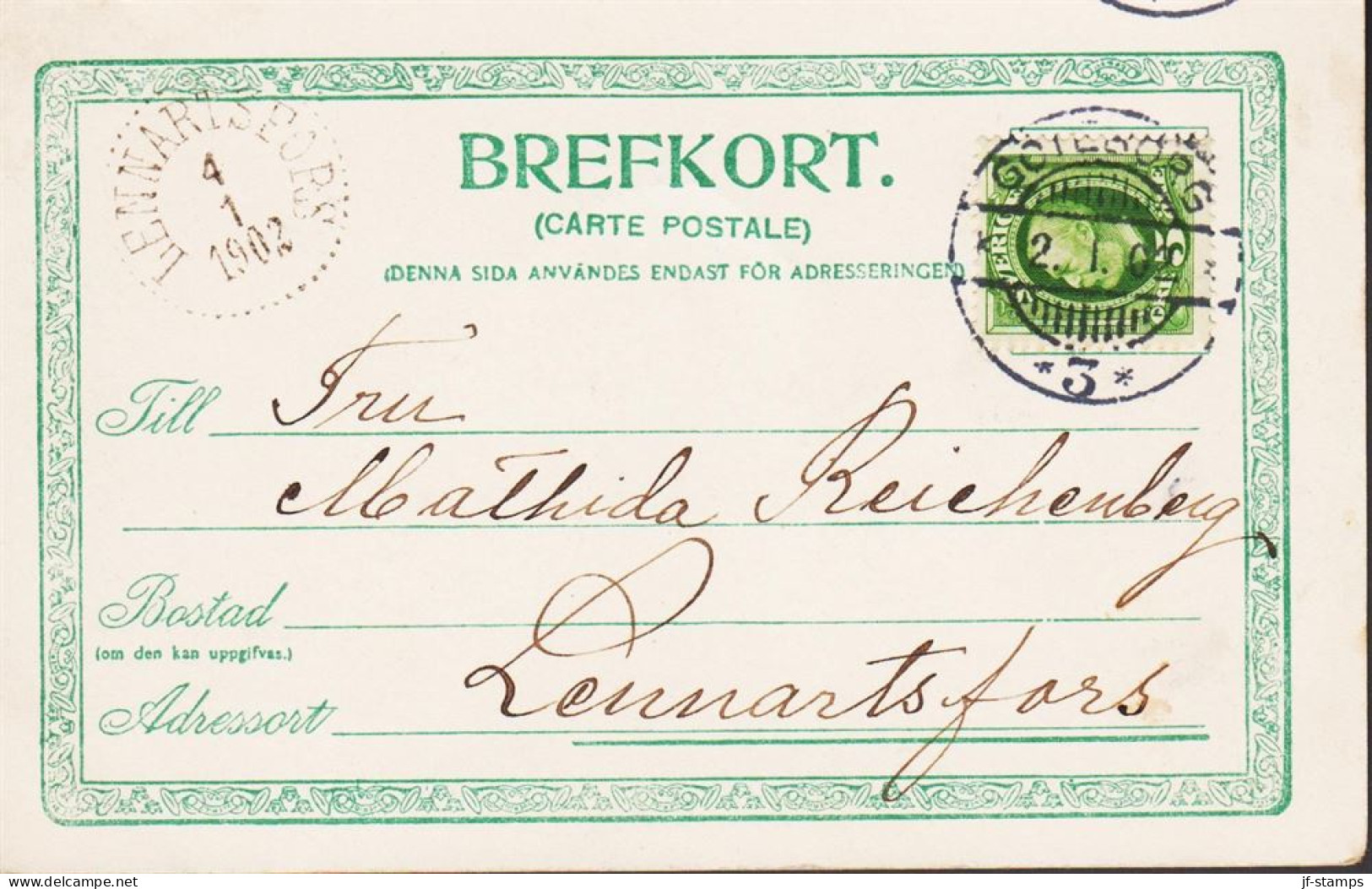 1902. SVERIGE. Postkarte (Örgryte Gamla Kyrka) With 5 ÖRE Oscar Cancelled GÖTEBORG 2.1.02 And ... (Michel 41) - JF544829 - Other & Unclassified