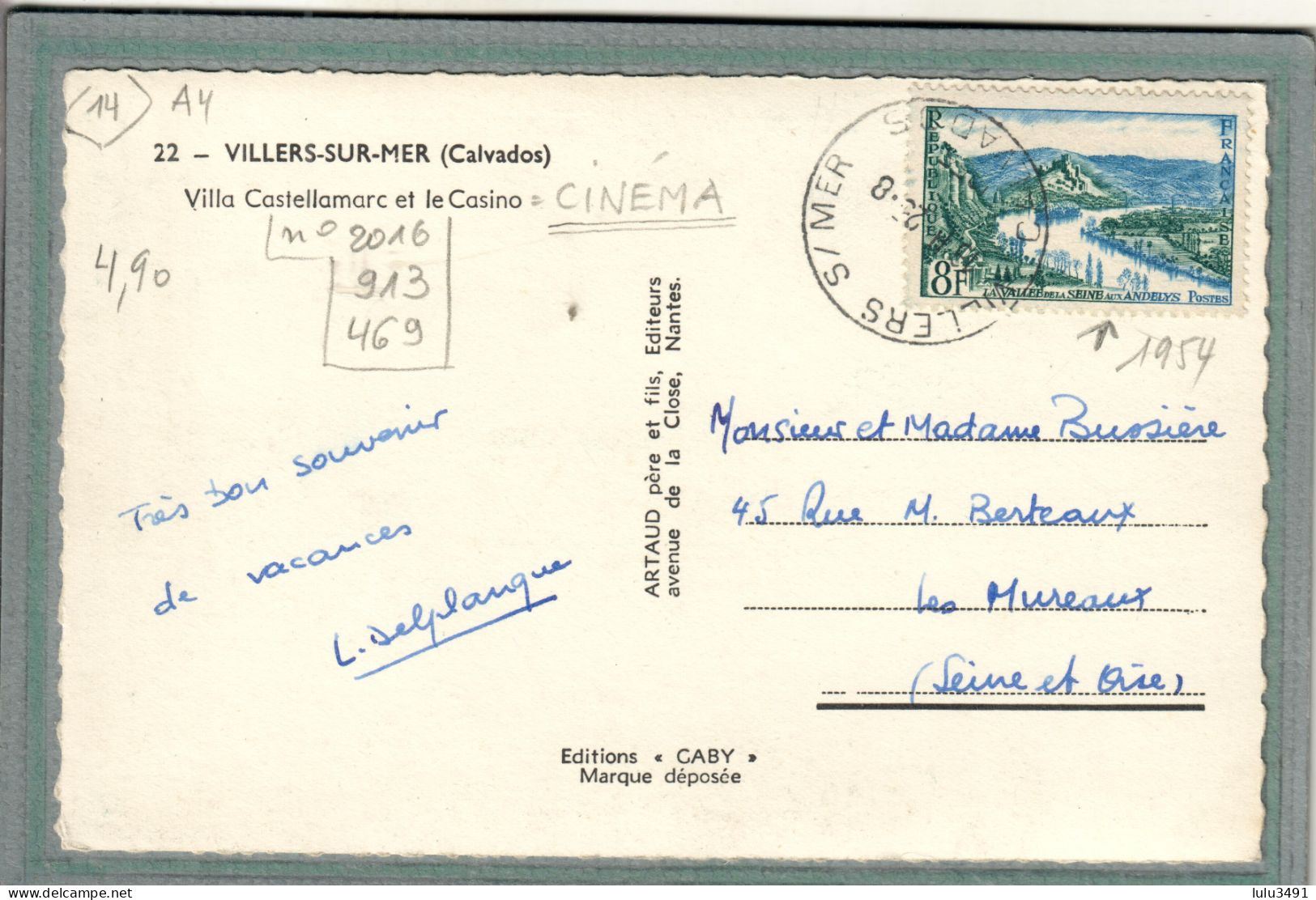 CPSM Dentelée (14) VILLERS-sur-MER - Thème: CINEMA - Le CASINO En 1954 - Villers Sur Mer