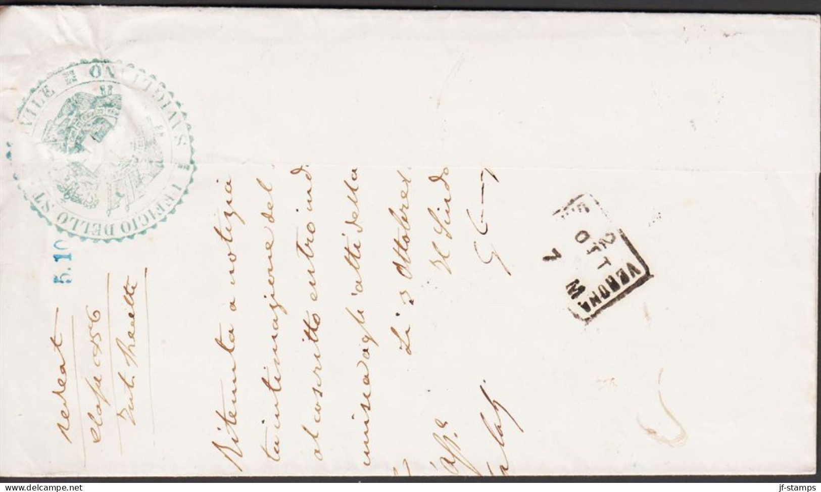1876. ITALIA. VIKTOR EMANUEL. 10 CMI. On Beautiful Envelope To Verona Cancelled 145 And SAVIGL... (Michel 17) - JF544833 - Poststempel