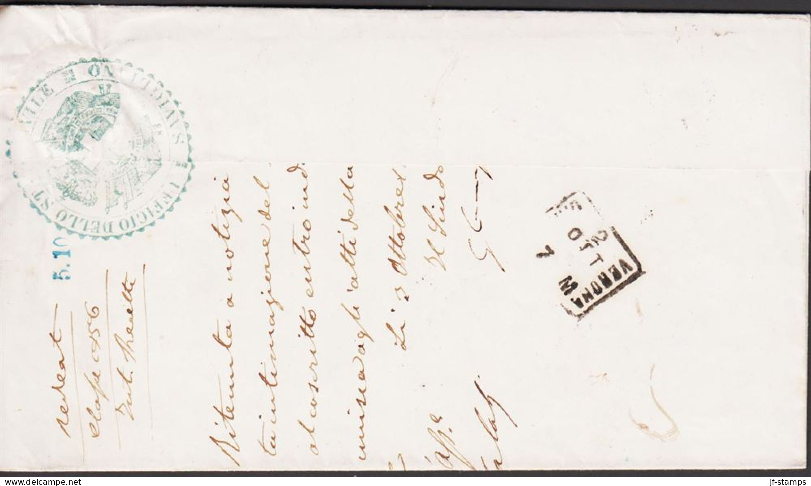 1876. ITALIA. VIKTOR EMANUEL. 10 CMI. On Beautiful Envelope To Verona Cancelled 145 And SAVIGL... (Michel 17) - JF544833 - Marcophilie