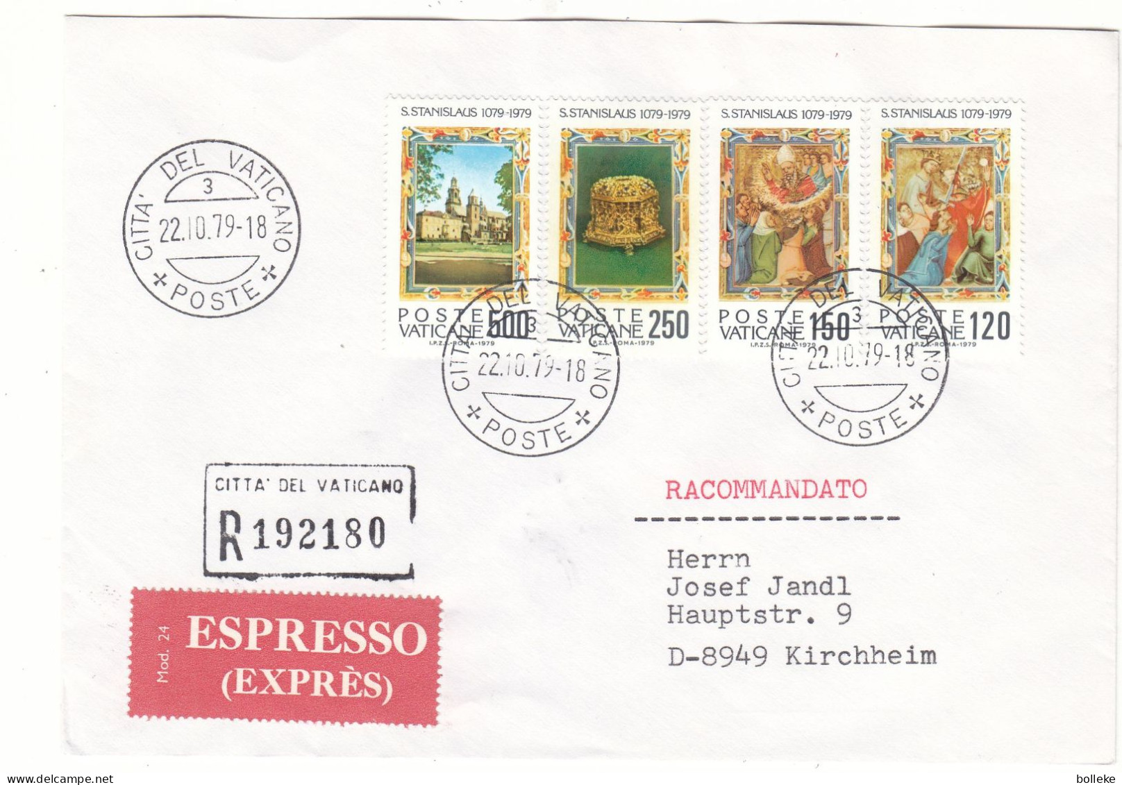 Vatican - Lettre Recom Exprès De 1979 - Oblit Citta Del Vaticano - Exp Vers Kirchheim - Cachet De Mindelheim - - Storia Postale