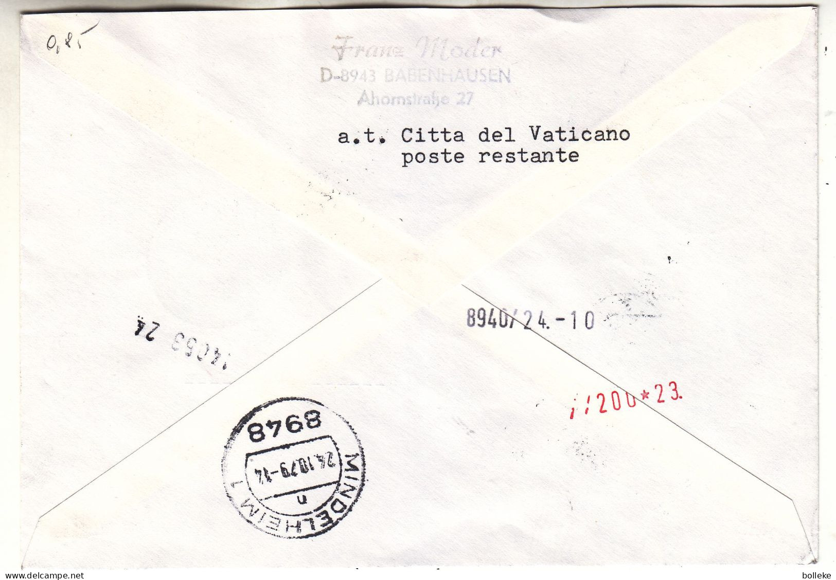 Vatican - Lettre Recom Exprès De 1979 - Oblit Citta Del Vaticano - Exp Vers Kirchheim - Cachet De Mindelheim - - Cartas & Documentos