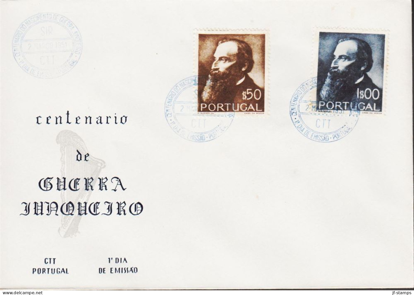 1951. PORTUGAL. Abílio De Guerra Junqueiro. Complete Set With 2 Stamps On FDC. (Michel 758-759) - JF544842 - FDC