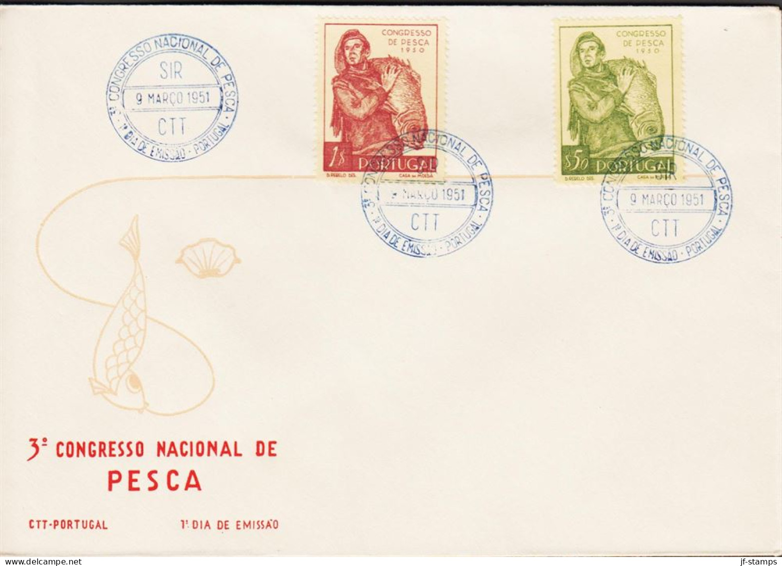 1951. PORTUGAL. Fishing Conference. Complete Set With 2 Stamps On FDC.  (Michel 760-761) - JF544843 - FDC