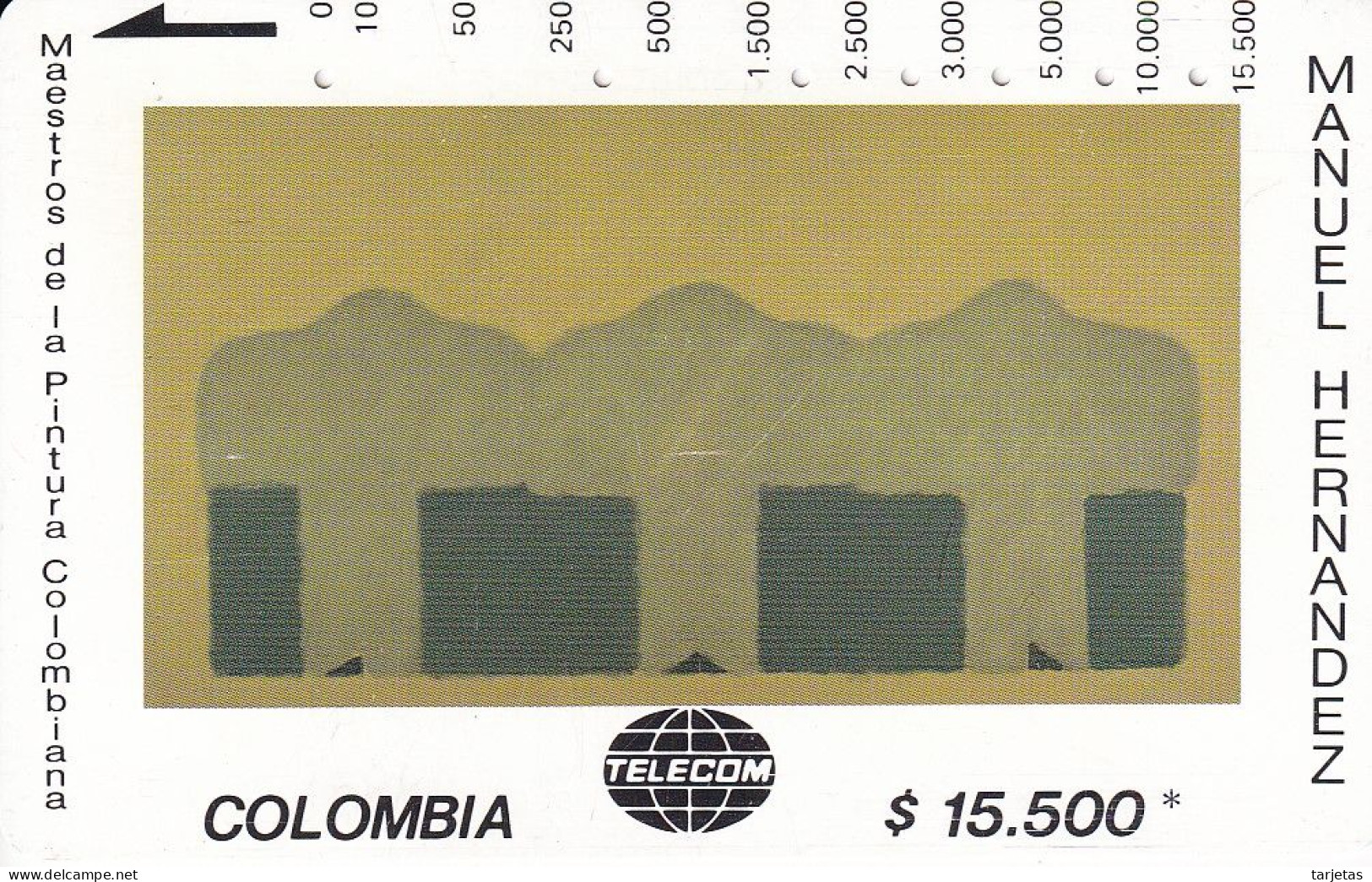 TARJETA DE COLOMBIA DE TELECOM DE $15500 MAESTROS DE LA PINTURA (MANUEL HERNANDEZ) SECUENCIA ALINEADA - Colombie