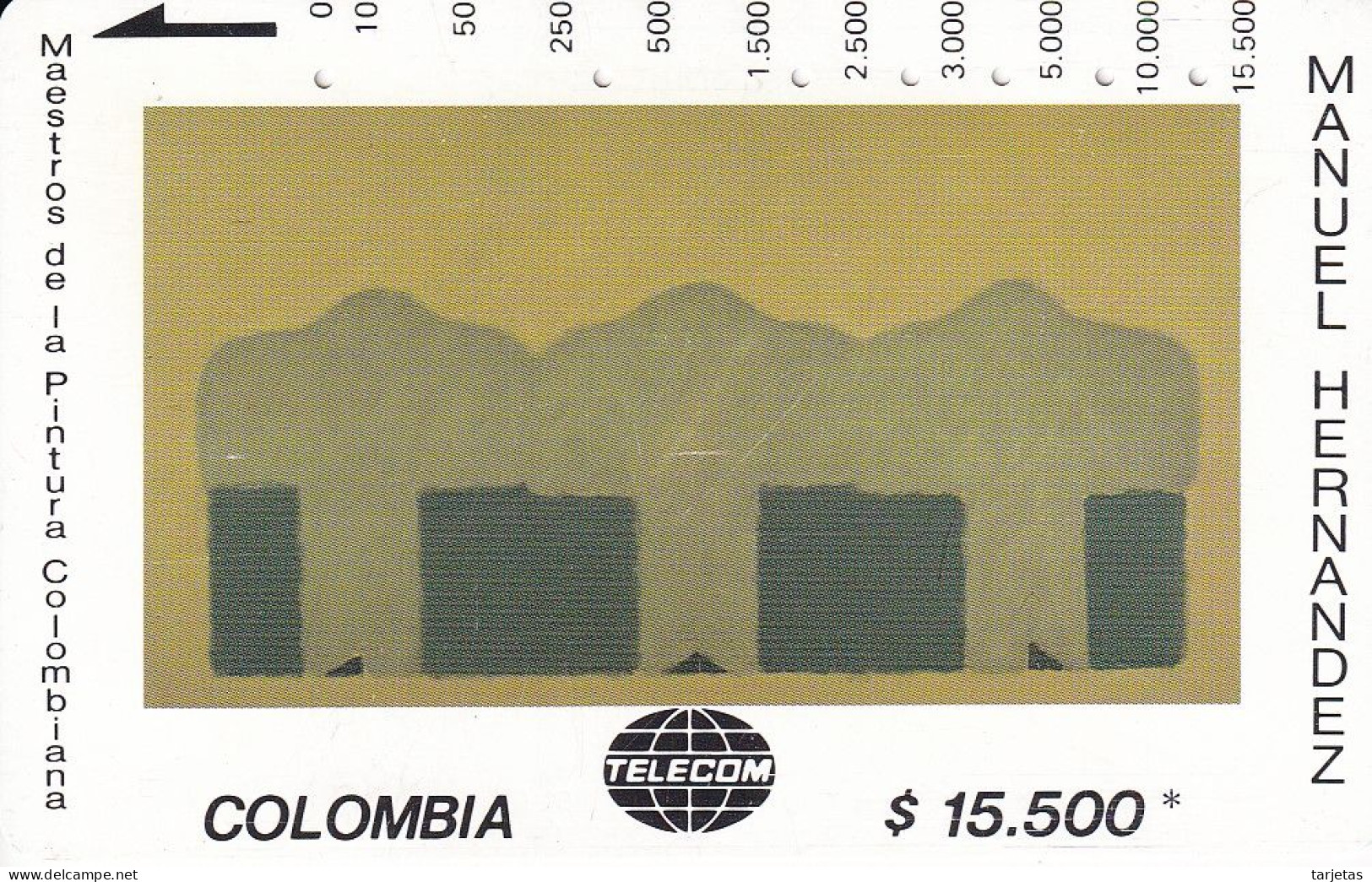 TARJETA DE COLOMBIA DE TELECOM DE $15500 MAESTROS DE LA PINTURA (MANUEL HERNANDEZ) SECUENCIA ALINEADA - Kolumbien