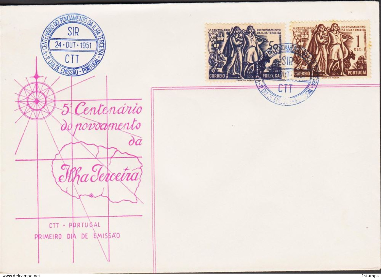 1951. PORTUGAL. Terceira In  Complete Set With 2 Stamps On FDC.  (Michel 766-767) - JF544847 - FDC