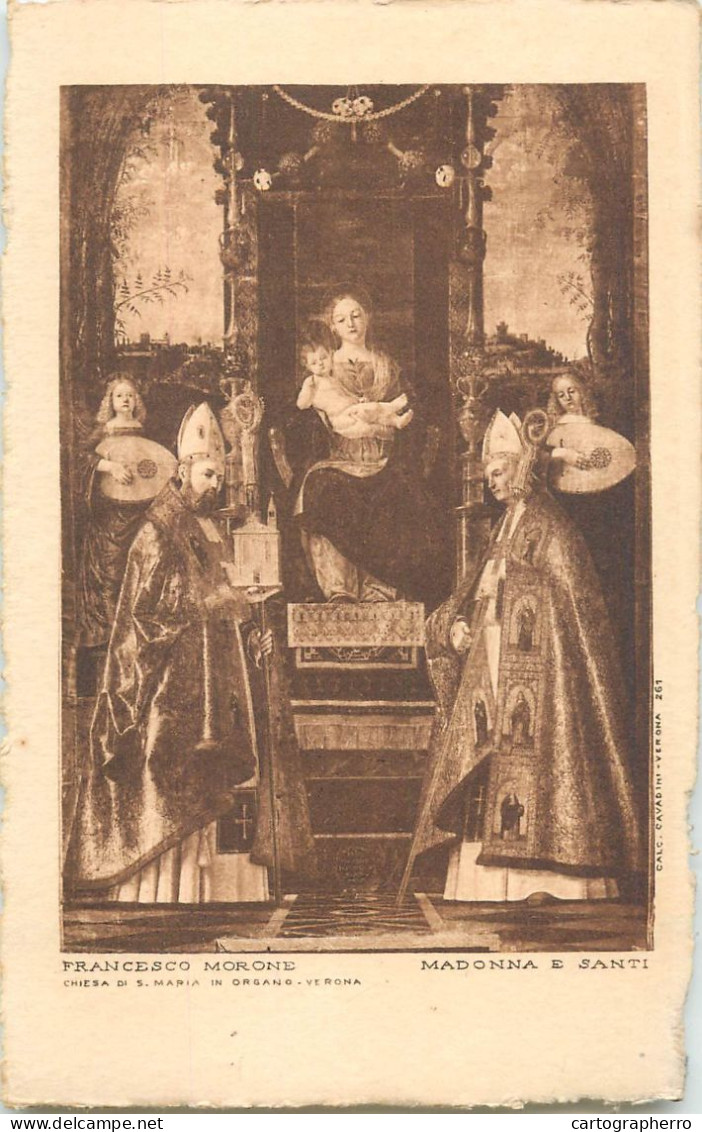 Postcard Painting Francesco Morone Madonna E Santi Chiesa Di S. Maria In Organo Verona - Pintura & Cuadros