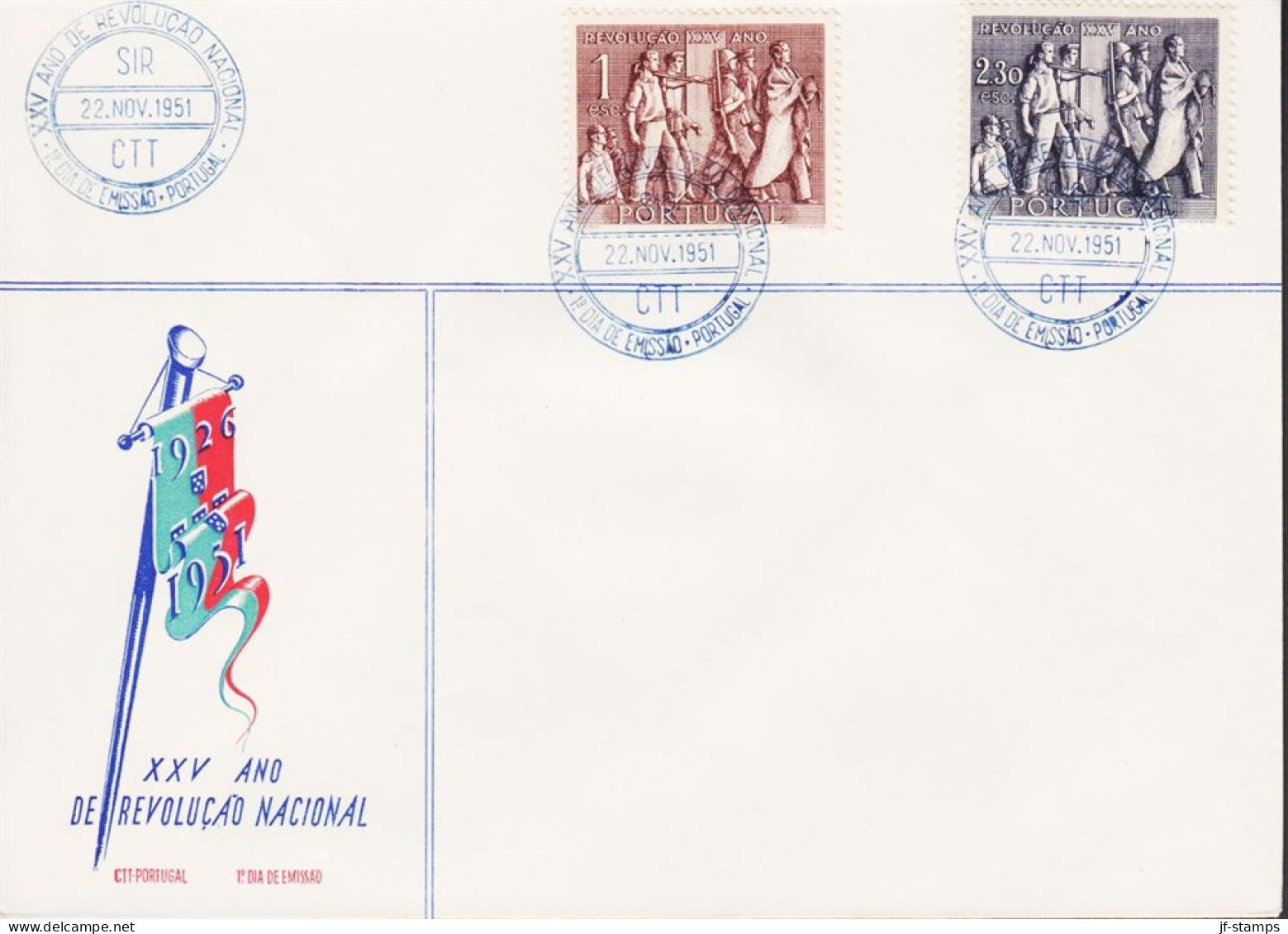 1951. PORTUGAL. Revolucao In Complete Set With 2 Stamps On FDC.  (Michel 768-769) - JF544848 - FDC