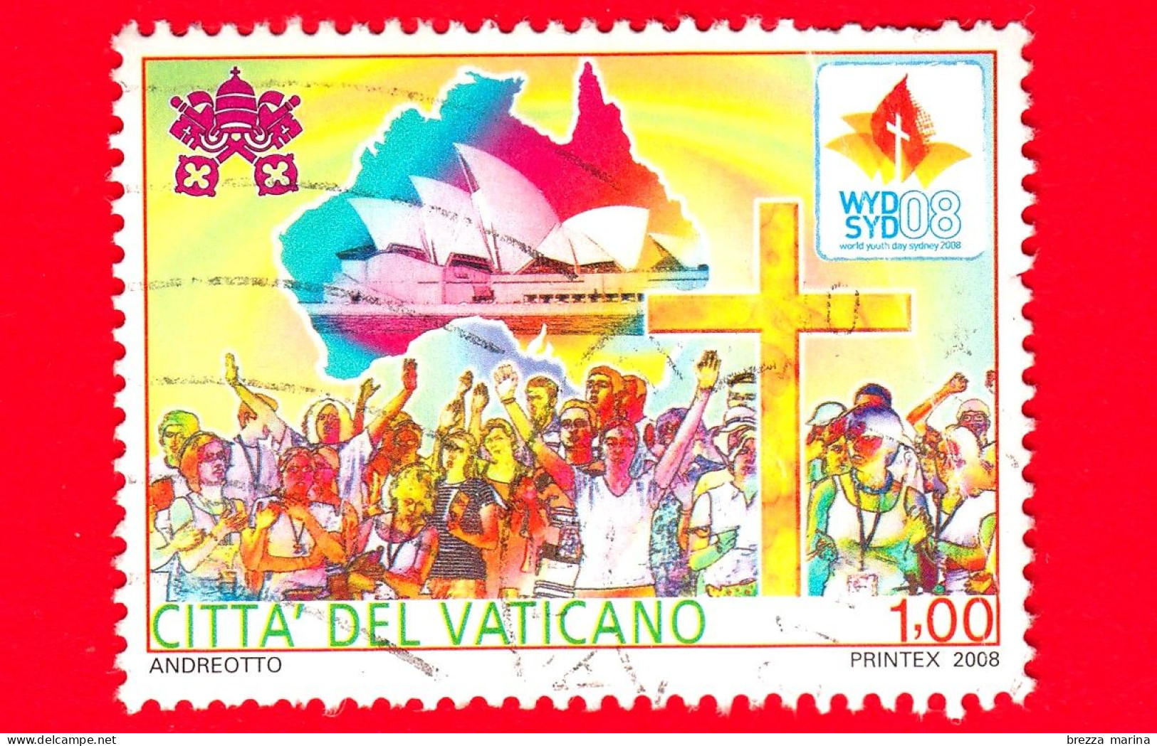 VATICANO - Usato - 2008 - Giornata Mondiale Della Gioventù - Ragazzi, Croce E Sagoma Dell'Australia - 1.00 - Used Stamps