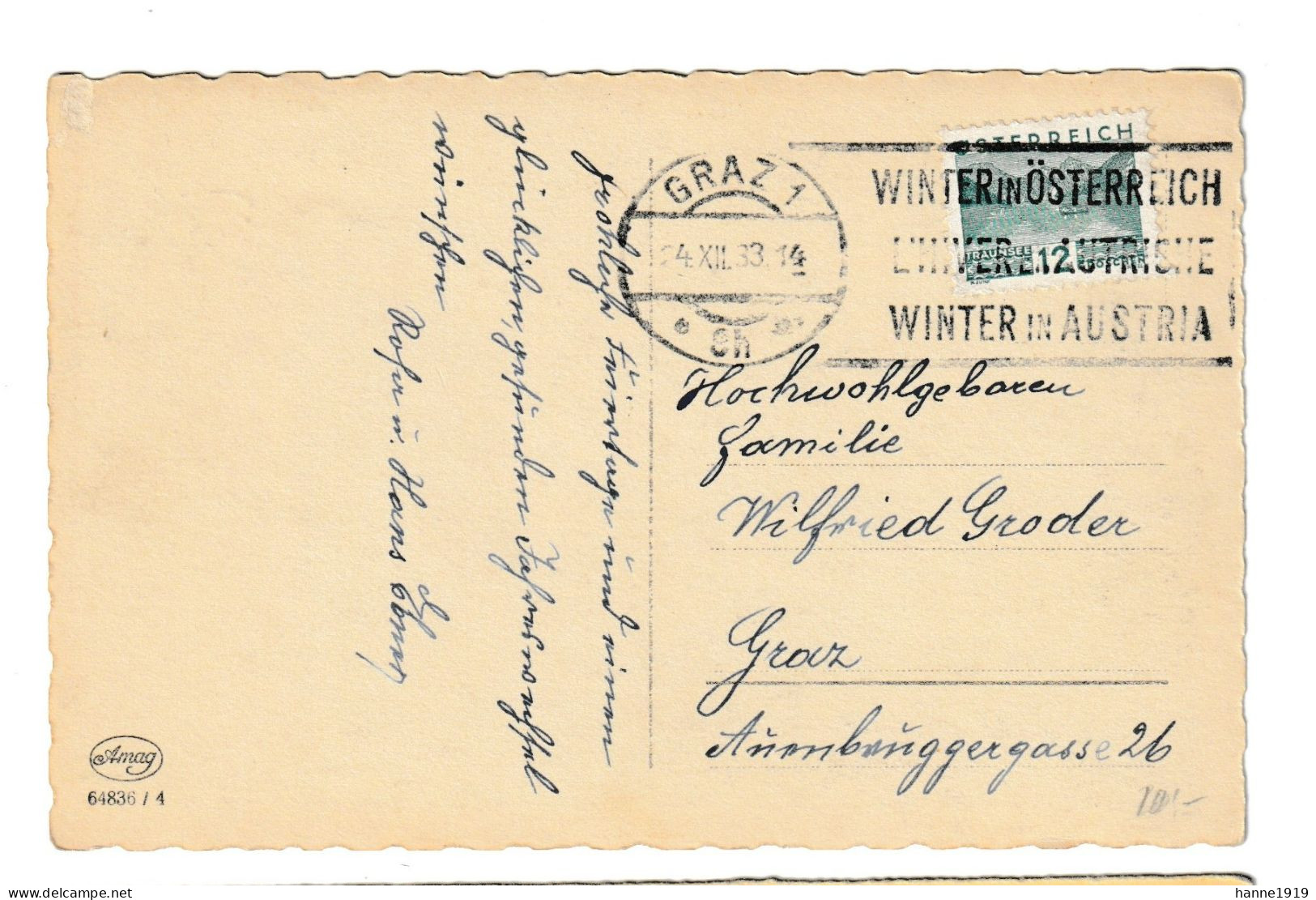 Frohliche Weihnachten Kerstmis Christmas Winterlandschap Cachet Briefstempel 1933 Graz Osterreich Htje - Other & Unclassified