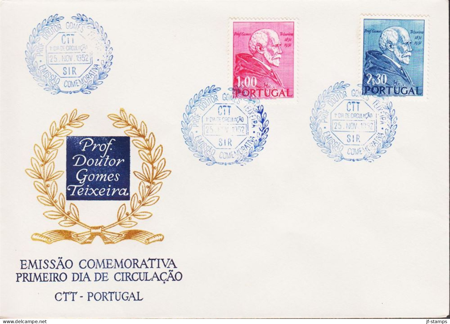 1952. PORTUGAL. Gomes Teixeira. Complete Set With 2 Stamps On FDC. (Michel 782-783) - JF544854 - FDC