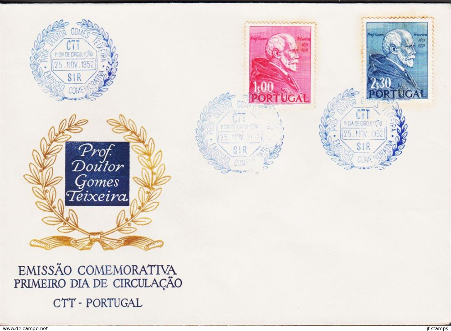 1952. PORTUGAL. Gomes Teixeira. Complete Set With 2 Stamps On FDC. Rust. (Michel 782-783) - JF544855 - FDC