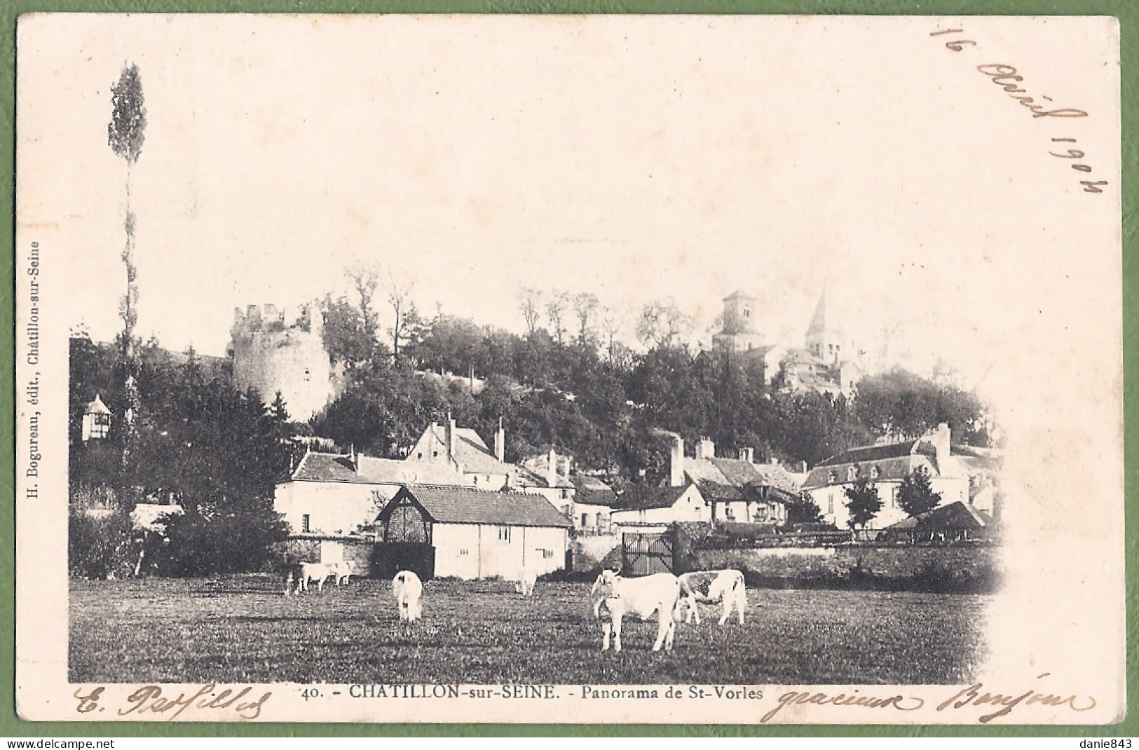 CPA Dos Précurseur - AUBE - CHATILLON SUR SEINE - PANORAMA DE SAINT VORLES - Animation Troupeaux De Vâches - Altri & Non Classificati