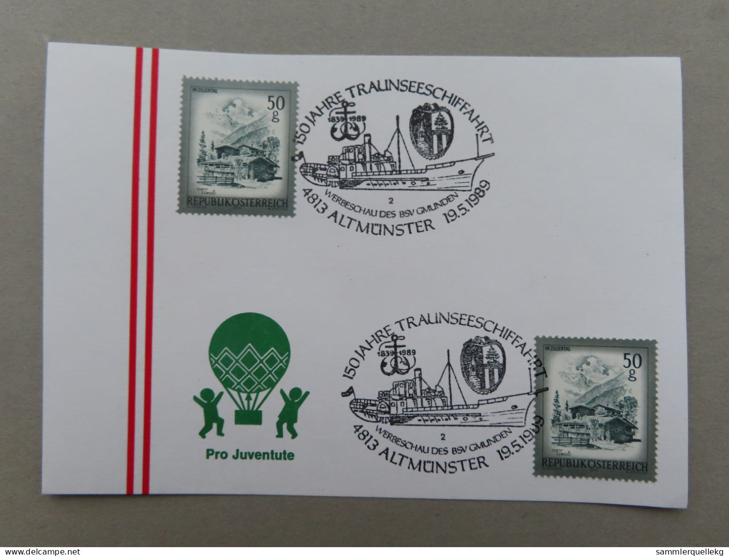 Österreich Pro Juventute - Mit Sonderstempel 19. 5. 1989 Altmünster, 150 Jahre Traunseeschiffahrt (Nr.1045) - Other & Unclassified