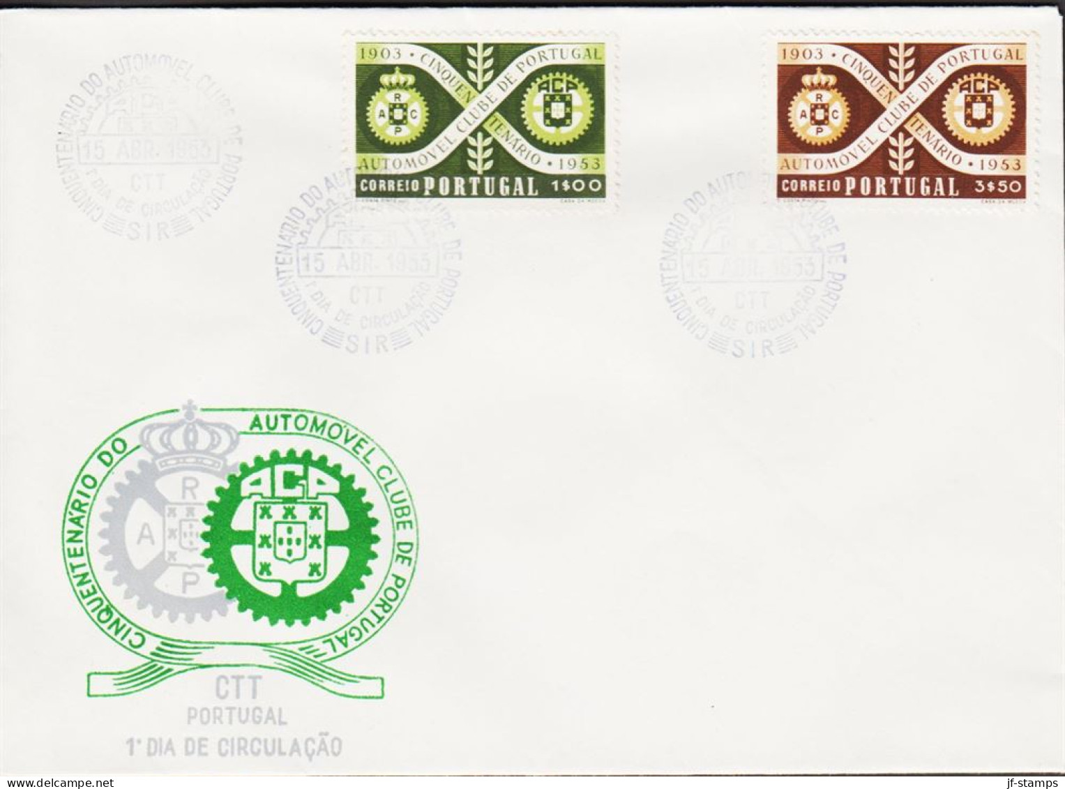 1953. PORTUGAL. Automobilclubs In Portugal. Complete Set With 2 Stamps On FDC.  (Michel 811-812) - JF544865 - FDC