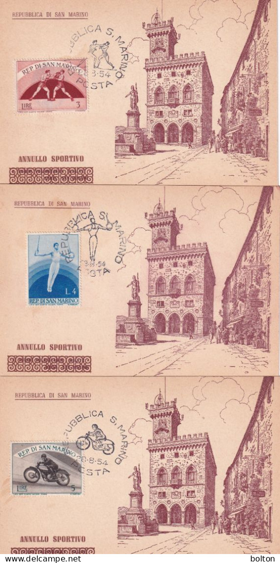 1954n. 8  Cartoline Con Serie Francobolli Sportivi E Relativi Annulli Speciali Figurati - Otros & Sin Clasificación