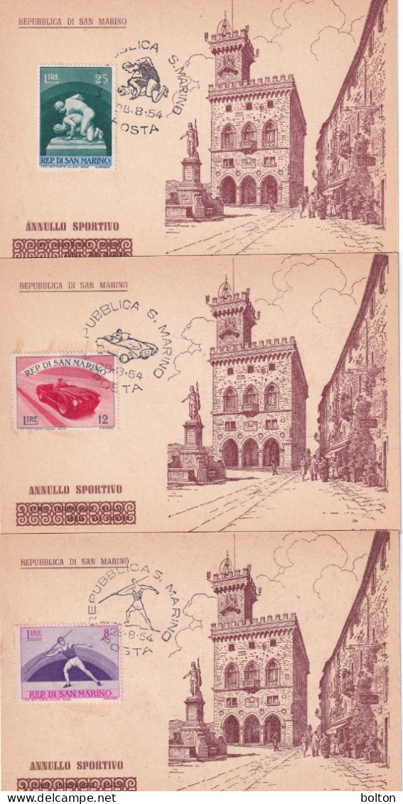 1954n. 8  Cartoline Con Serie Francobolli Sportivi E Relativi Annulli Speciali Figurati - Otros & Sin Clasificación