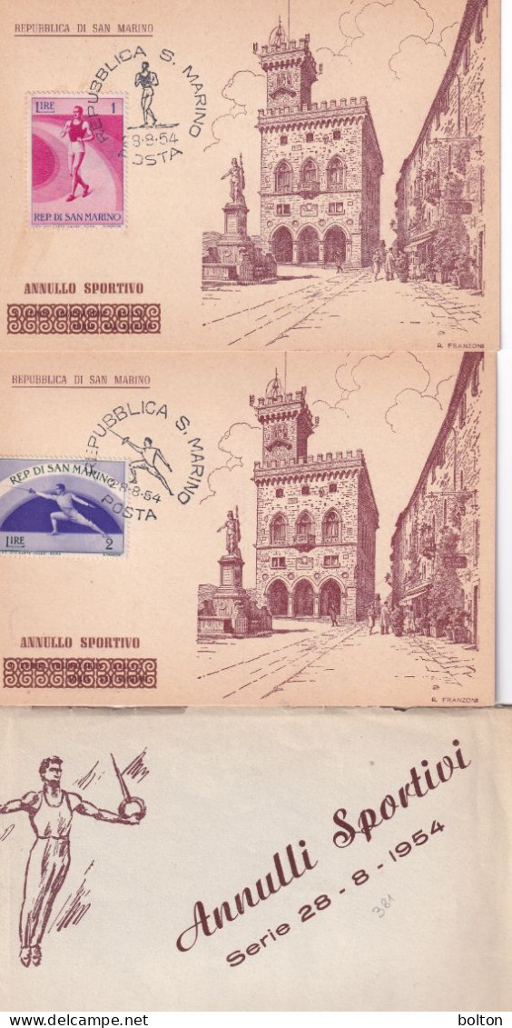 1954n. 8  Cartoline Con Serie Francobolli Sportivi E Relativi Annulli Speciali Figurati - Other & Unclassified