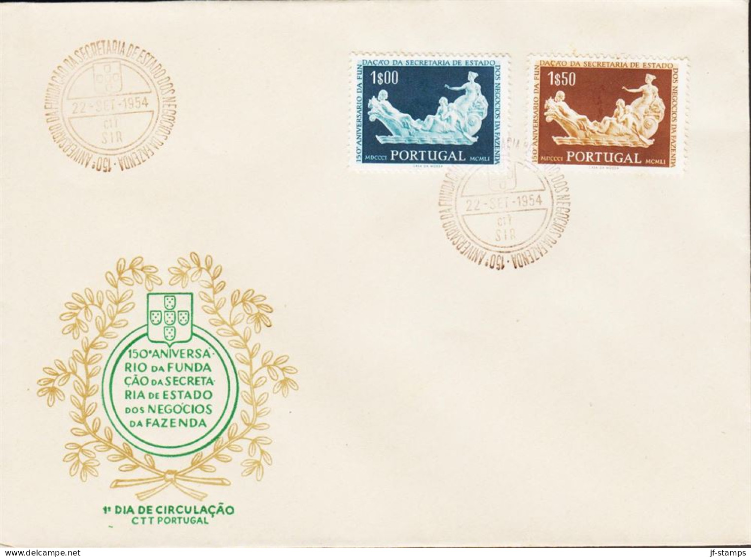 1954. PORTUGAL. Financeministry. Complete Set With 2 Stamps On FDC.  (Michel 823-824) - JF544868 - FDC
