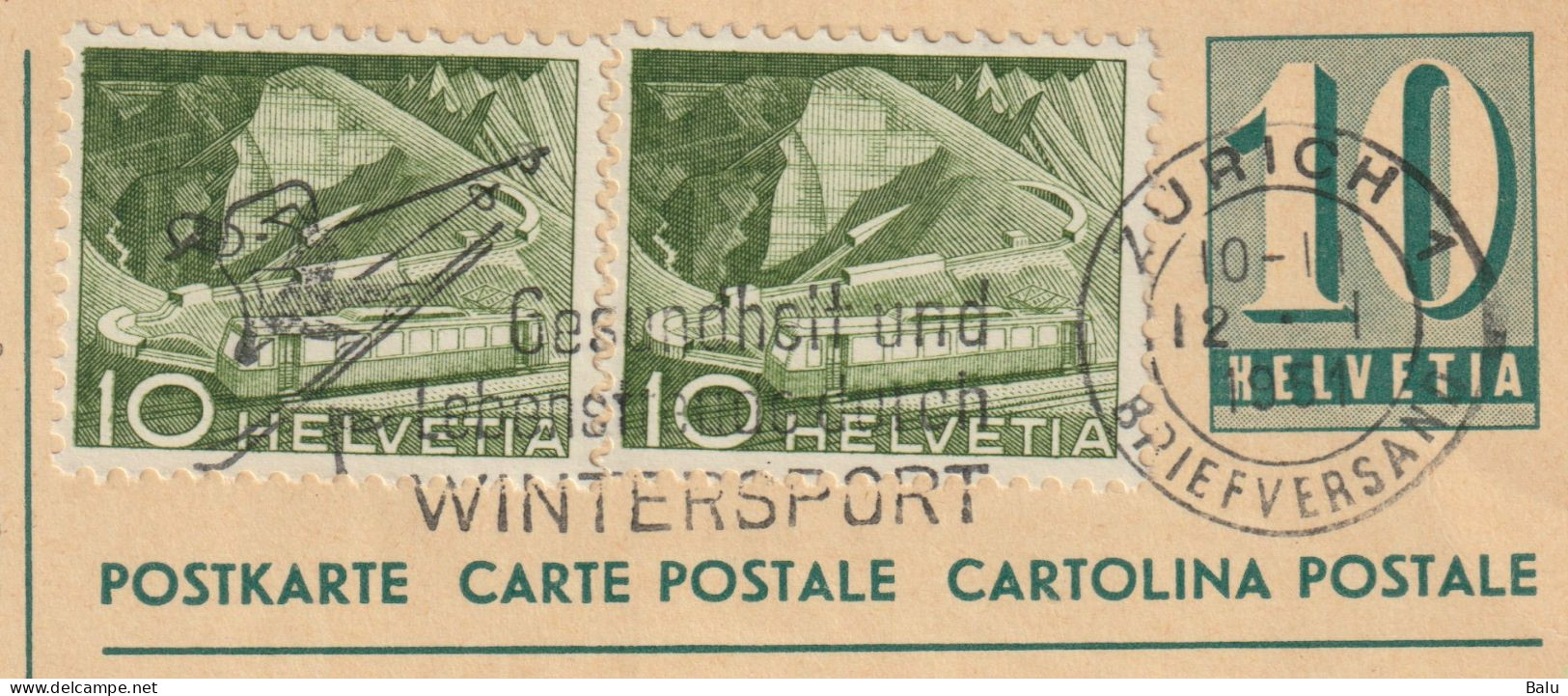 Schweiz 1951 Ganzsache Ziffer 10, Zusatzfrankaturen 10 (2), 2 Scans, Von Zürich Nach Deutschland, Brit. Zone - Postwaardestukken