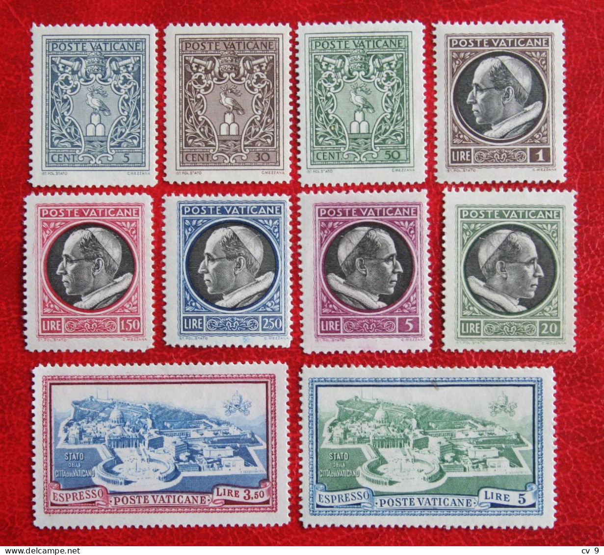 Paus Pius XII Pope 1945 Mi 103-112 Yv 112-119 + Expresse (3.5 L = NO GUM) Ongebruikt MH * VATICANO VATICAN VATICAAN - Unused Stamps