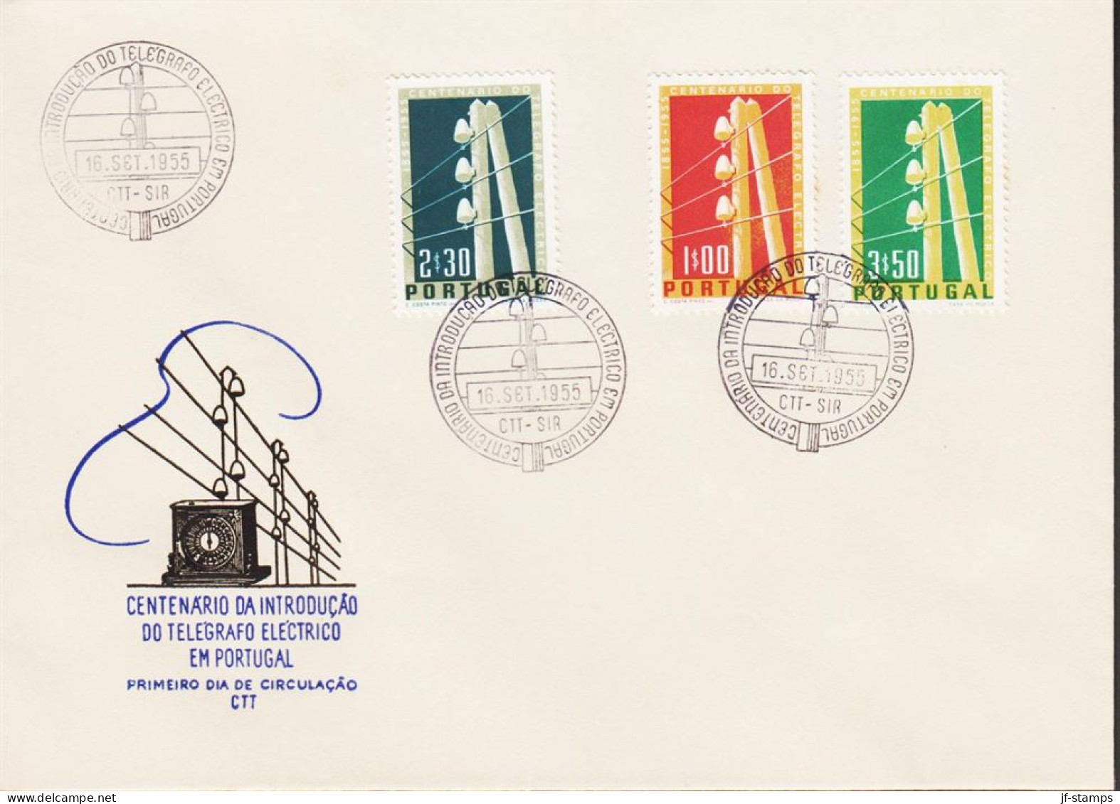 1955. PORTUGAL. TELEGRAFO. Complete Set With 3 Stamps On FDC.  (Michel 844-846) - JF544874 - FDC