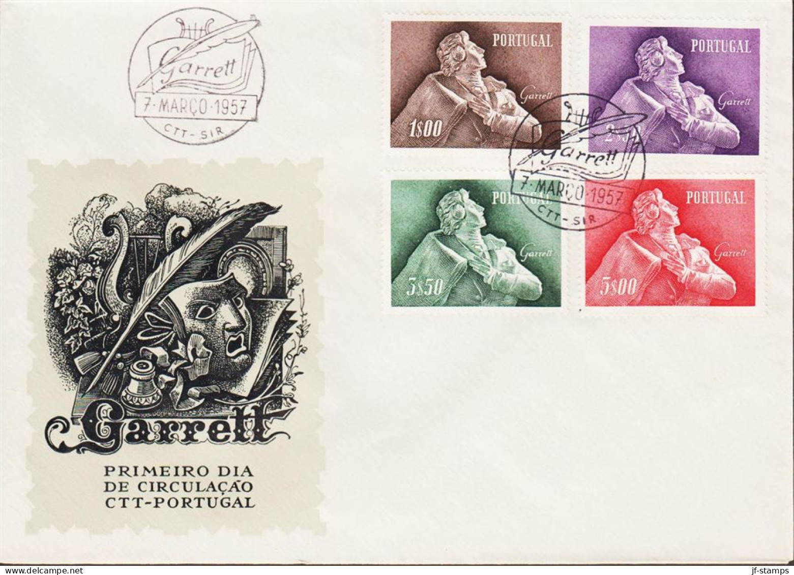 1957. PORTUGAL. Almeida Garrett. Complete Set With 4 Stamps On FDC.  (Michel 856-859) - JF544876 - FDC