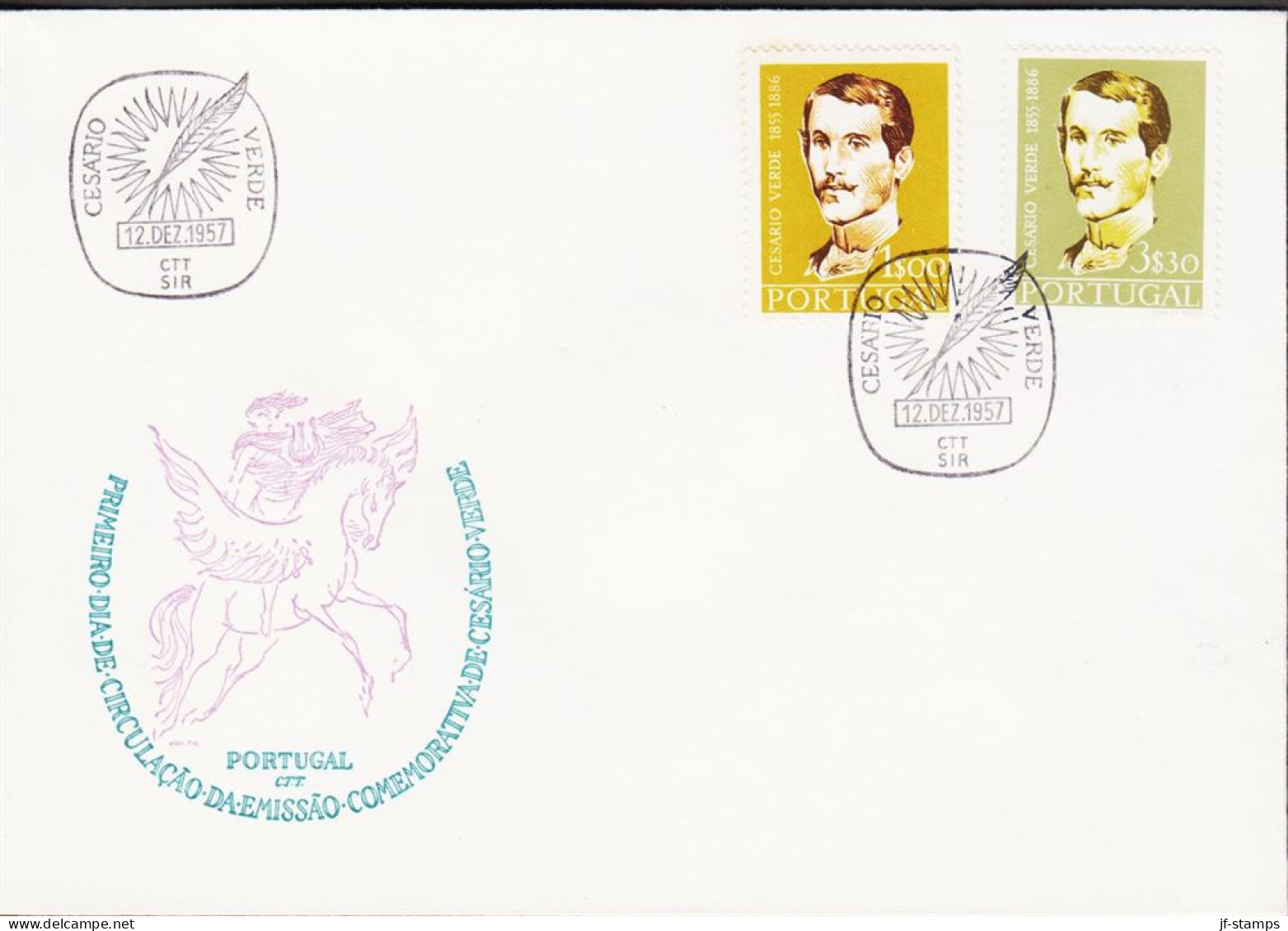 1957. PORTUGAL. Cesário Verde. Complete Set With 2 Stamps On FDC.  (Michel 860-861) - JF544877 - FDC