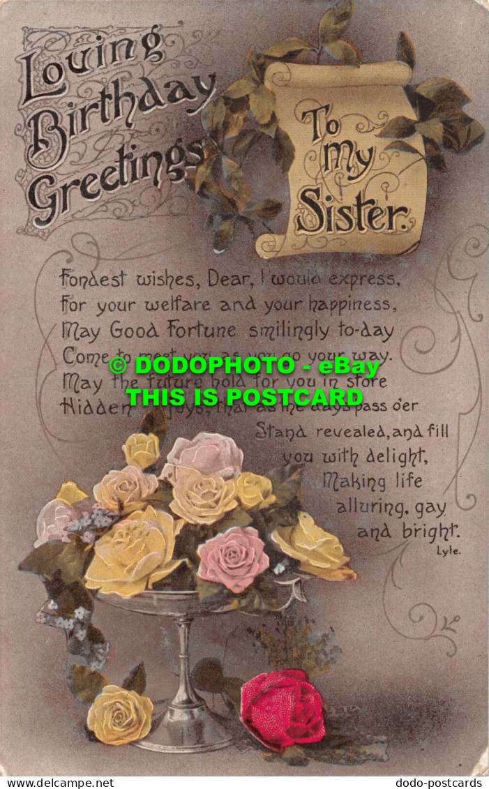 R516736 Loving Birthday Greetings. To My Sister. Relative Series. No. 2827 - Monde