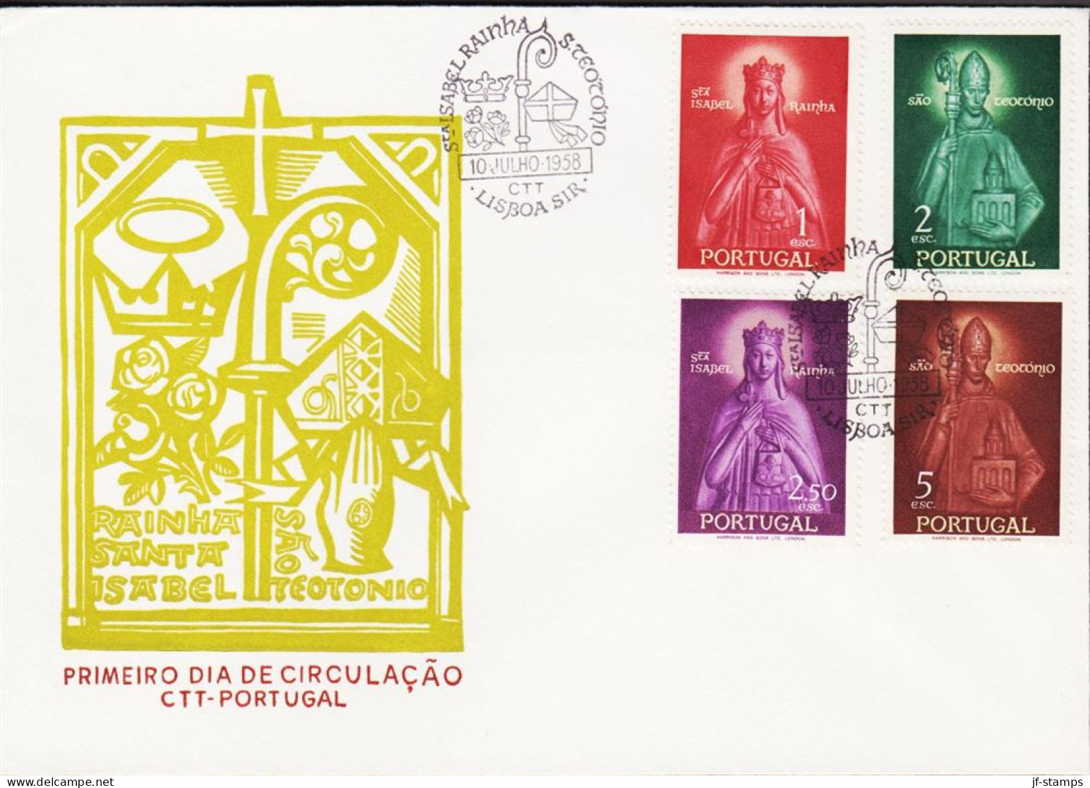 1958. PORTUGAL. Santa Isabella And Theotonius. Complete Set With 4 Stamps On FDC.  (Michel 864-867) - JF544879 - FDC