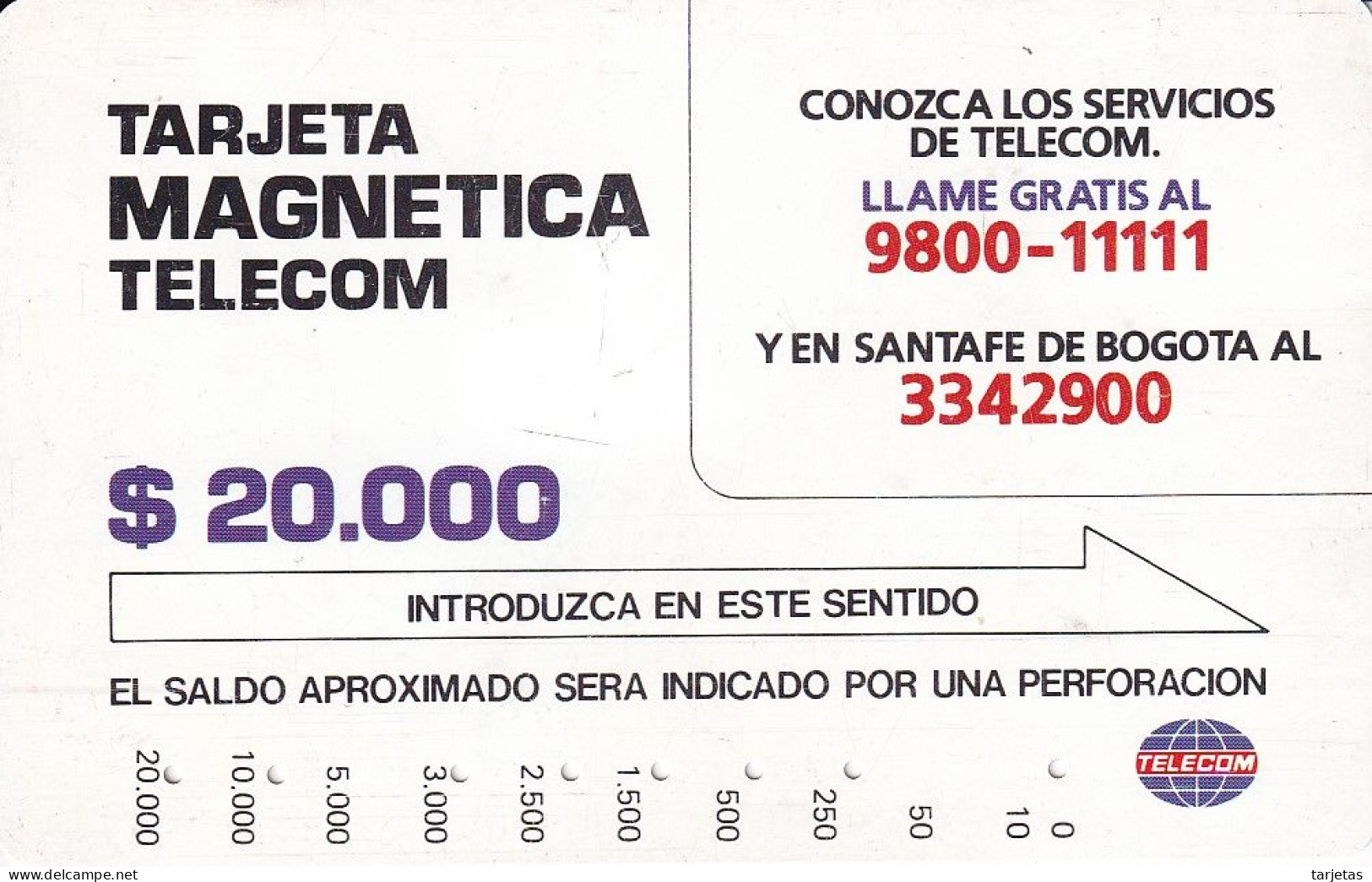 TARJETA DE COLOMBIA DE TELECOM DE $20000 CONOZCA LOS SERVICIOS DE TELECOM - Kolumbien