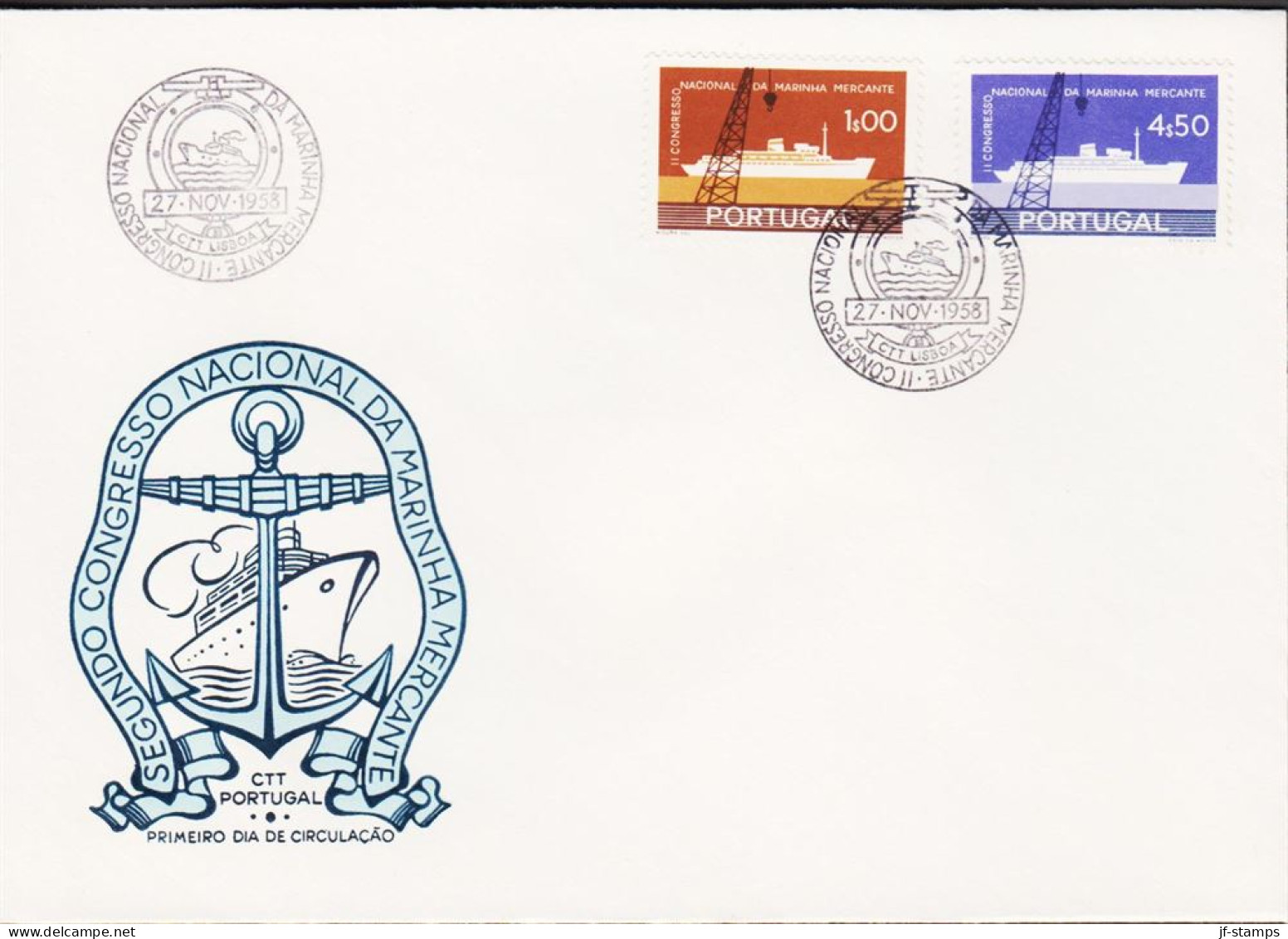 1958. PORTUGAL. Congress For Tradingfleet. Complete Set With 2 Stamps On FDC.  (Michel 870-871) - JF544881 - FDC