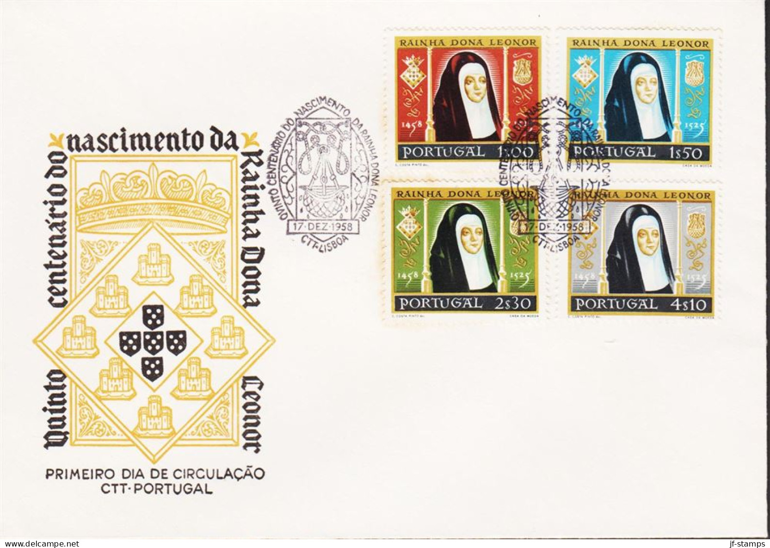 1958. PORTUGAL. Leonor. Complete Set With 4 Stamps On FDC.  (Michel 872-875) - JF544882 - FDC